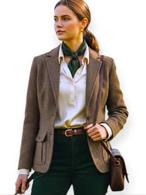 GAP Brown Wool Herringbone Tweed Equestrian Jacket